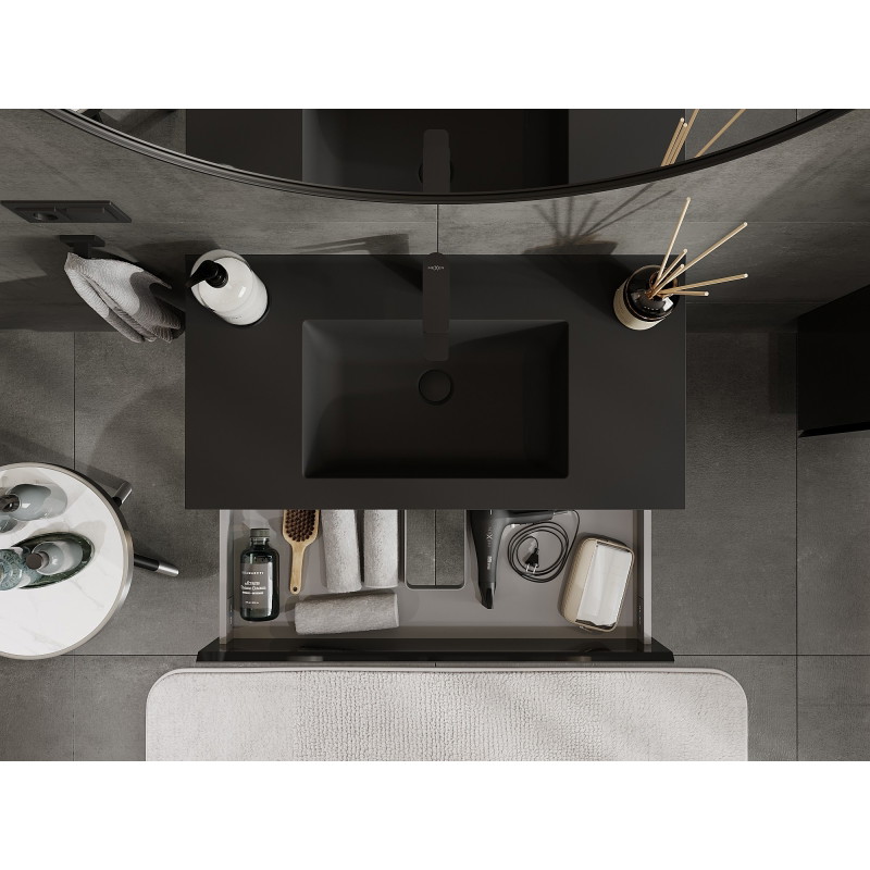 Mexen Orio armoire de salle de bain 90 cm avec lavabo Otis, 2 tiroirs, noir brillant/noir mat - 91A10-09047-2-BFF70-W18M71