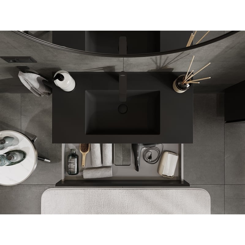 Mexen Orio armoire de salle de bain 90 cm avec lavabo Otis, 2 tiroirs, noir mat - 91A10-09047-2-BFF71-W18M71