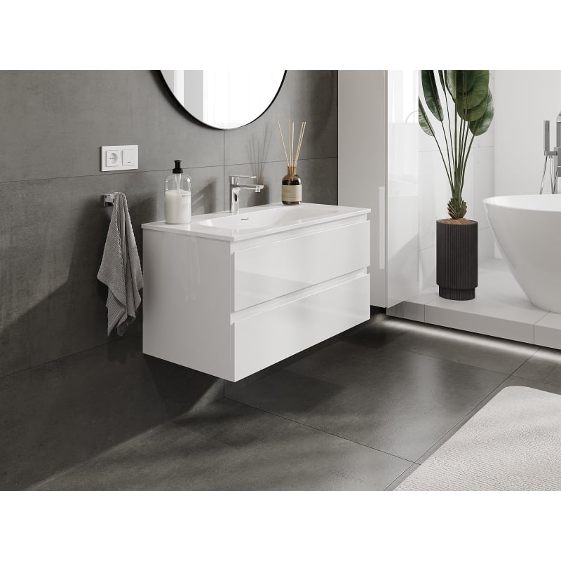 Mexen Orio meuble de salle de bains 90 cm avec lavabo Vela, 2 tiroirs, blanc brillant - 91A10-09047-2-BFF00-W23M00
