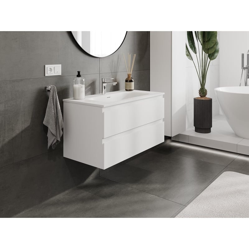 Mexen Orio meuble de salle de bain 90 cm avec lavabo Vela, 2 tiroirs, blanc mat - 91A10-09047-2-BFF01-W23M01