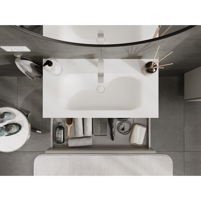 Mexen Orio armoire de salle de bain 90 cm avec lavabo Vela, 2 tiroirs, gris mat/blanc mat - 91A10-09047-2-BFF62-W23M01