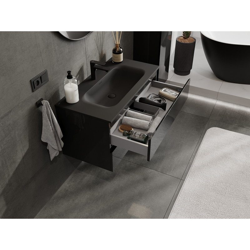 Mexen Orio meuble de salle de bain 90 cm avec lavabo Vela, 2 tiroirs, noir brillant/noir mat - 91A10-09047-2-BFF70-W23M71