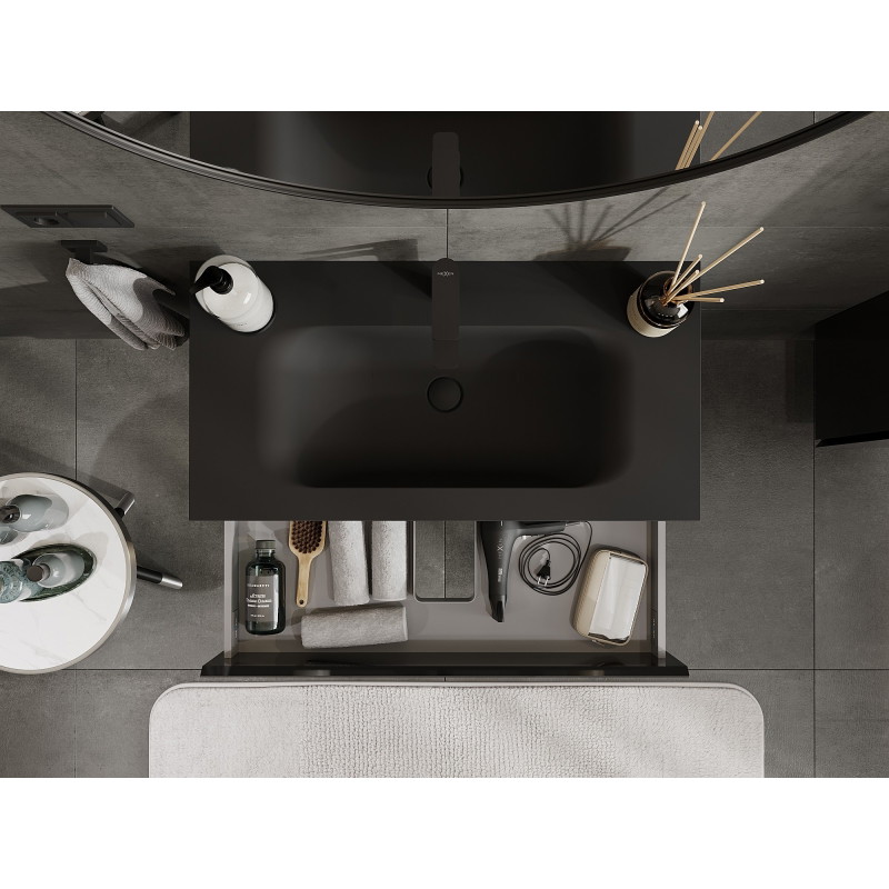 Mexen Orio meuble de salle de bain 90 cm avec lavabo Vela, 2 tiroirs, noir brillant/noir mat - 91A10-09047-2-BFF70-W23M71