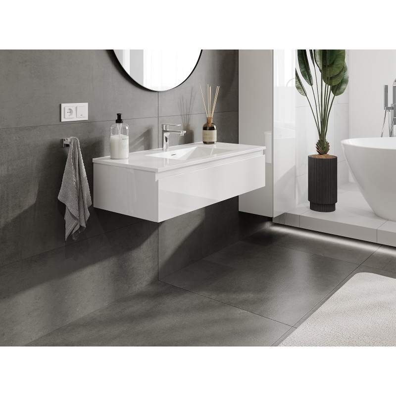 Mexen Orio meuble de salle de bain 100 cm avec lavabo Otis, 1 tiroir, blanc brillant - 91A10-10023-1-BF00-W18M00