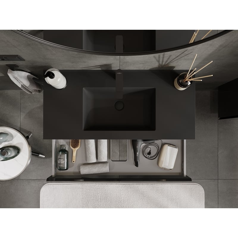 Mexen Orio meuble de salle de bains 100 cm avec lavabo Otis, 1 tiroir, noir brillant/noir mat - 91A10-10023-1-BF70-W18M71