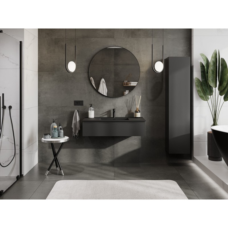 Mexen Orio meuble de salle de bains 100 cm avec lavabo Otis, 1 tiroir, noir mat - 91A10-10023-1-BF71-W18M71