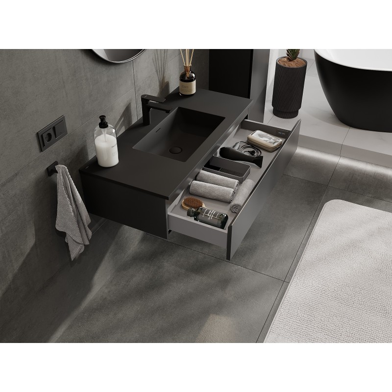 Mexen Orio meuble de salle de bains 100 cm avec lavabo Otis, 1 tiroir, noir mat - 91A10-10023-1-BF71-W18M71