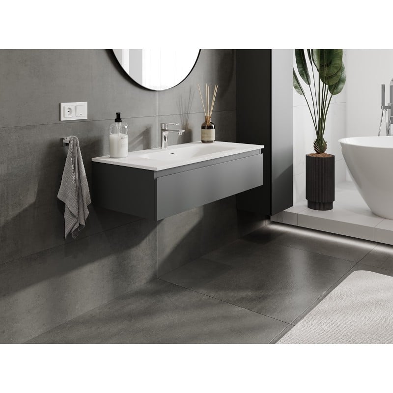 Mexen Orio meuble de salle de bain 100 cm avec lavabo Vela, 1 tiroir, graphite mat/blanc mat - 91A10-10023-1-BF66-W23M01