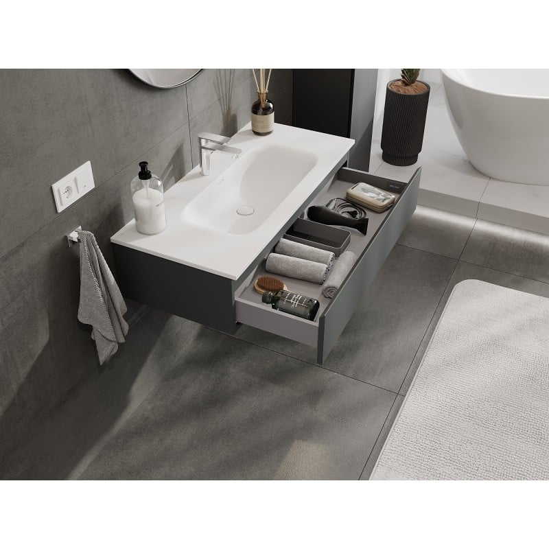 Mexen Orio meuble de salle de bain 100 cm avec lavabo Vela, 1 tiroir, graphite mat/blanc mat - 91A10-10023-1-BF66-W23M01