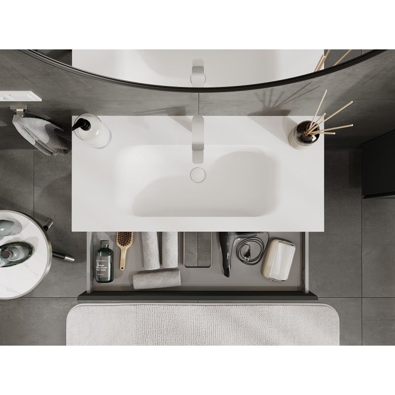 Mexen Orio meuble de salle de bain 100 cm avec lavabo Vela, 1 tiroir, graphite mat/blanc mat - 91A10-10023-1-BF66-W23M01