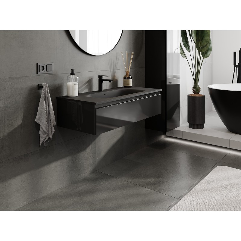 Mexen Orio armoire de salle de bain 100 cm avec lavabo Vela, 1 tiroir, noir brillant/noir mat - 91A10-10023-1-BF70-W23M71