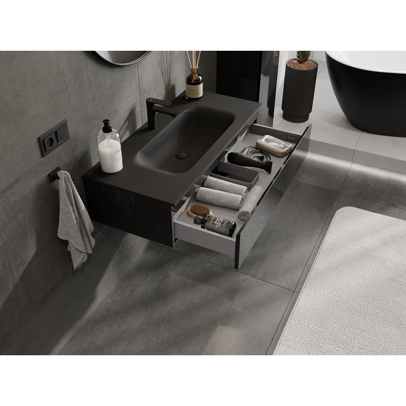 Mexen Orio armoire de salle de bain 100 cm avec lavabo Vela, 1 tiroir, noir brillant/noir mat - 91A10-10023-1-BF70-W23M71