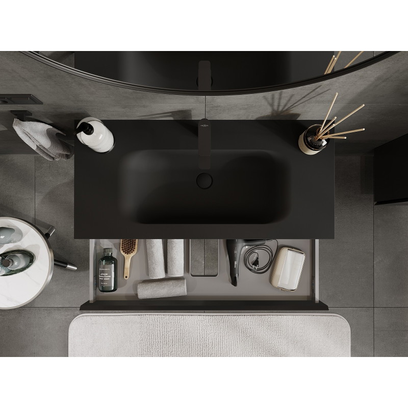 Mexen Orio meuble de salle de bains 100 cm avec lavabo Vela, 1 tiroir, noir mat - 91A10-10023-1-BF71-W23M71