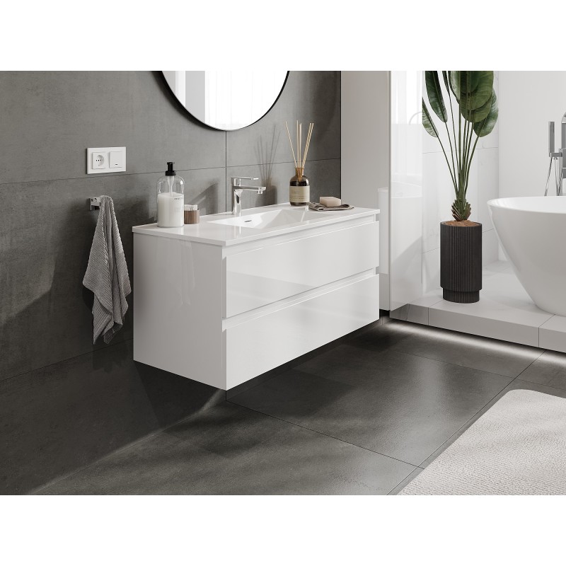 Mexen Orio armoire de salle de bain 100 cm avec lavabo Otis, 2 tiroirs, blanc brillant - 91A10-10047-2-BFF00-W18M00