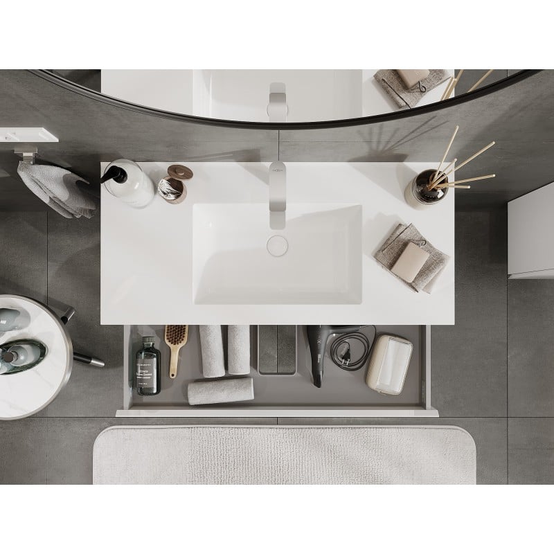 Mexen Orio armoire de salle de bain 100 cm avec lavabo Otis, 2 tiroirs, blanc brillant - 91A10-10047-2-BFF00-W18M00