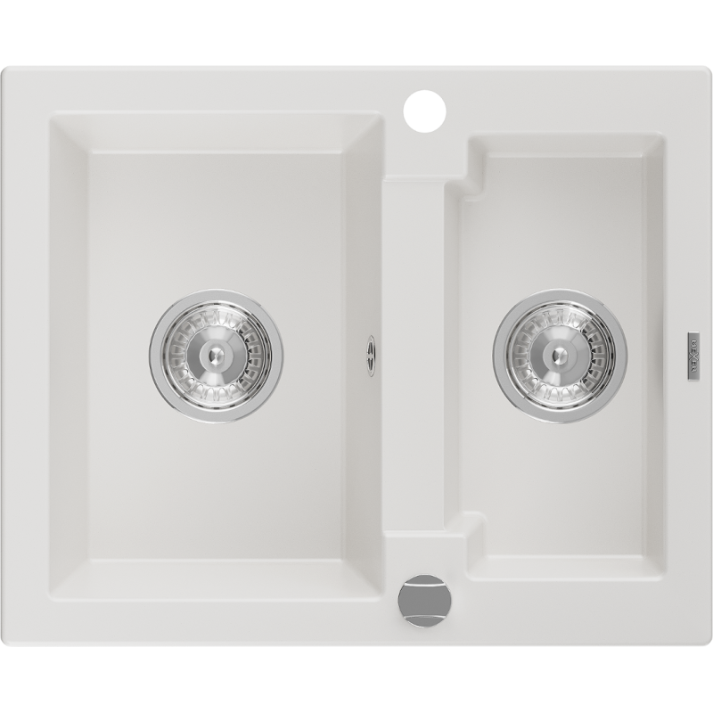 Mexen Carlos évier en granit 1,5 bac 582 x 475 mm, blanc, siphon chromé - 6518581500-20