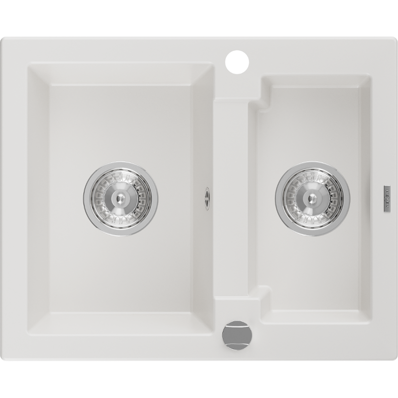 Mexen Carlos Évier en granit avec 1,5 cuve 582 x 475 mm, blanc, siphon chromé - 6518581500-20