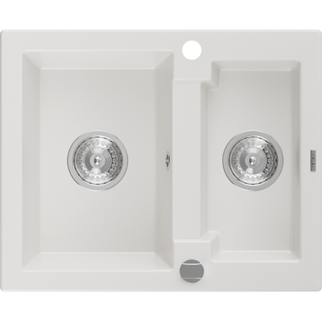 Mexen Carlos évier en granit 1,5 bac 582 x 475 mm, blanc, siphon chromé - 6518581500-20