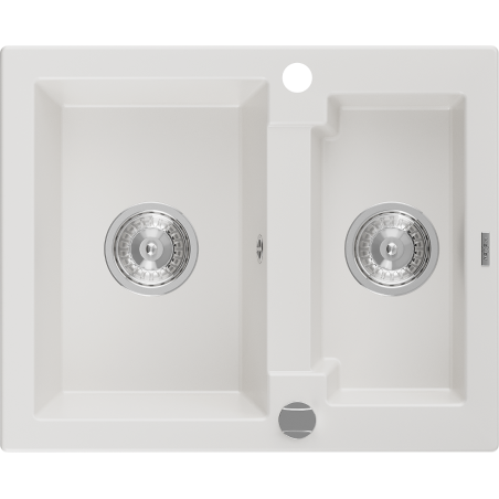 Mexen Carlos Évier en granit avec 1,5 cuve 582 x 475 mm, blanc, siphon chromé - 6518581500-20