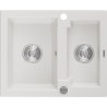 Mexen Carlos évier en granit 1,5 bac 582 x 475 mm, blanc, siphon chromé - 6518581500-20