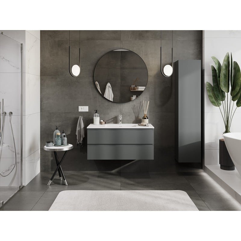 Mexen Orio meuble de salle de bain 100 cm avec lavabo Otis, 2 tiroirs, graphite mat/blanc mat - 91A10-10047-2-BFF66-W18M01