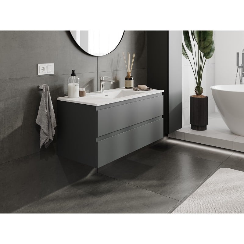 Mexen Orio meuble de salle de bain 100 cm avec lavabo Otis, 2 tiroirs, graphite mat/blanc mat - 91A10-10047-2-BFF66-W18M01