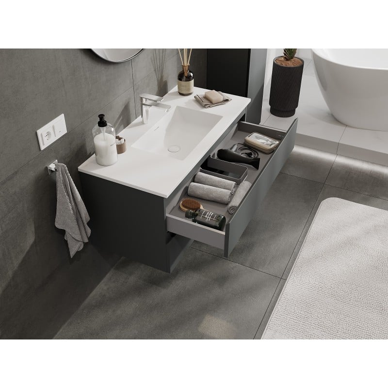 Mexen Orio meuble de salle de bain 100 cm avec lavabo Otis, 2 tiroirs, graphite mat/blanc mat - 91A10-10047-2-BFF66-W18M01
