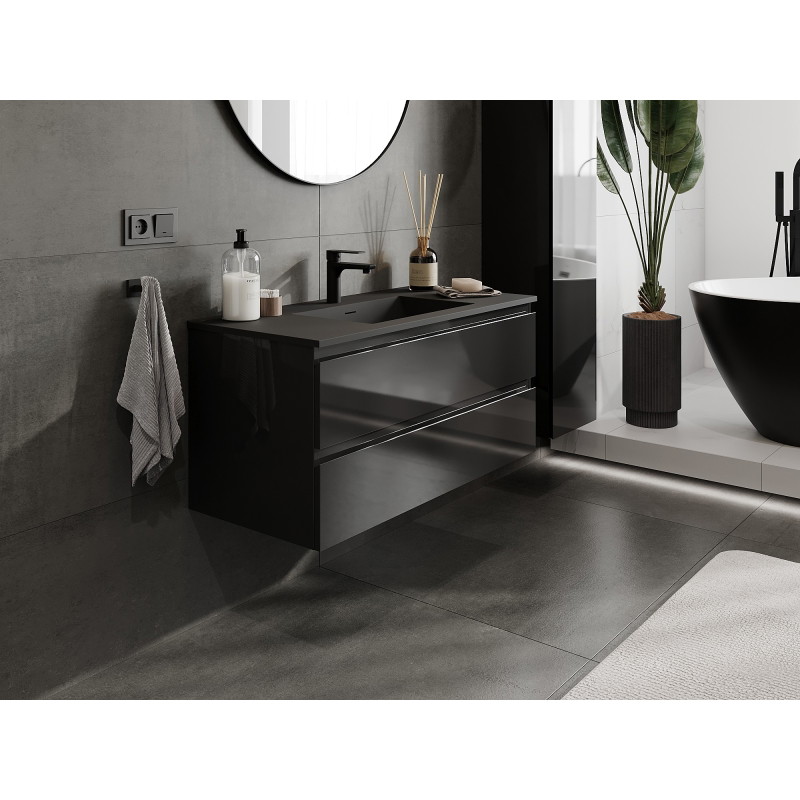 Mexen Orio meuble de salle de bains 100 cm avec lavabo Otis, 2 tiroirs, noir brillant/noir mat - 91A10-10047-2-BFF70-W18M71