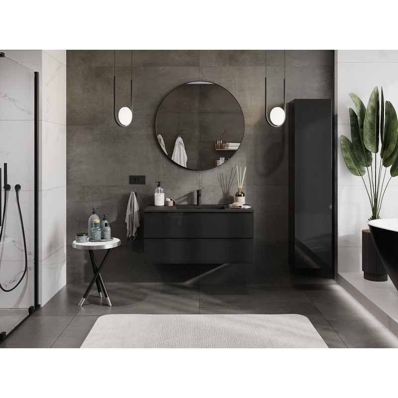 Mexen Orio meuble de salle de bains 100 cm avec lavabo Otis, 2 tiroirs, noir brillant/noir mat - 91A10-10047-2-BFF70-W18M71
