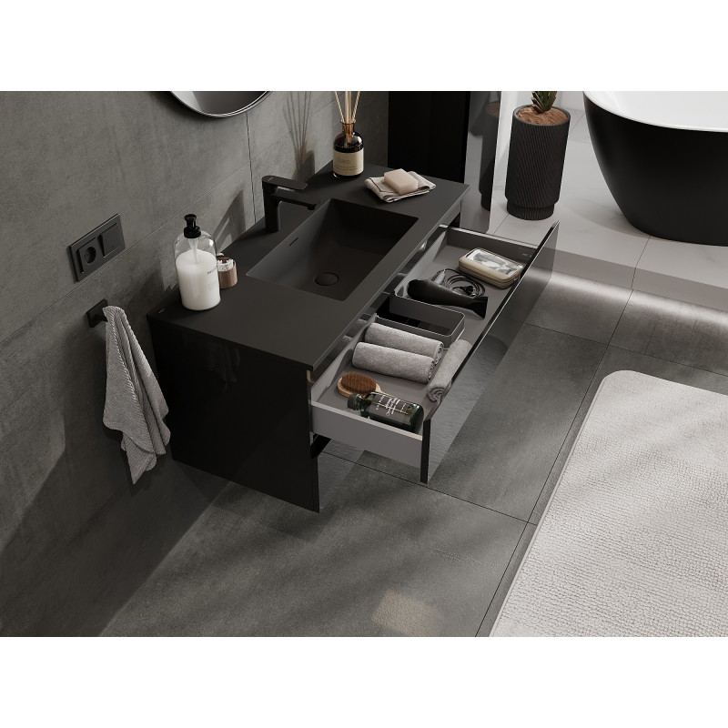 Mexen Orio meuble de salle de bains 100 cm avec lavabo Otis, 2 tiroirs, noir brillant/noir mat - 91A10-10047-2-BFF70-W18M71