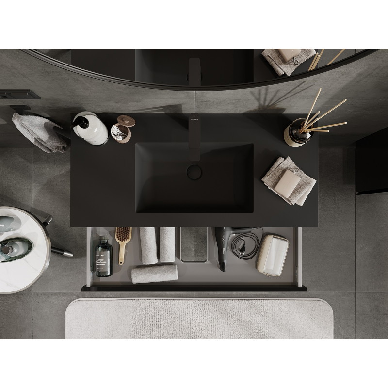 Mexen Orio meuble de salle de bains 100 cm avec lavabo Otis, 2 tiroirs, noir brillant/noir mat - 91A10-10047-2-BFF70-W18M71