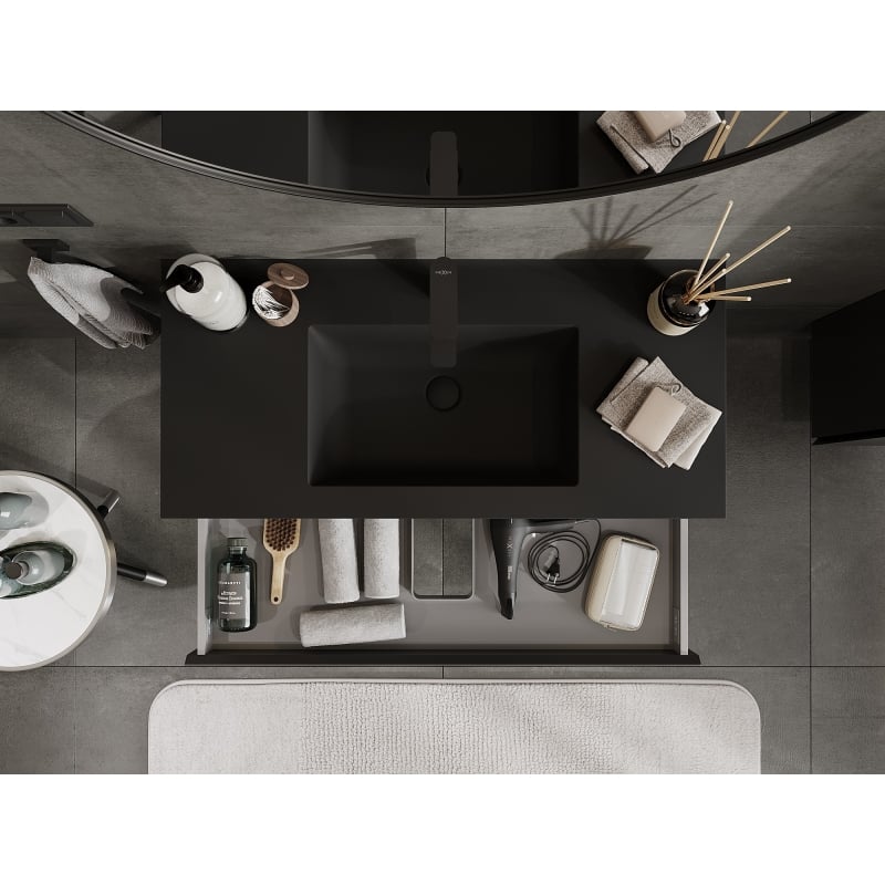 Mexen Orio meuble de salle de bain 100 cm avec lavabo Otis, 2 tiroirs, noir mat - 91A10-10047-2-BFF71-W18M71