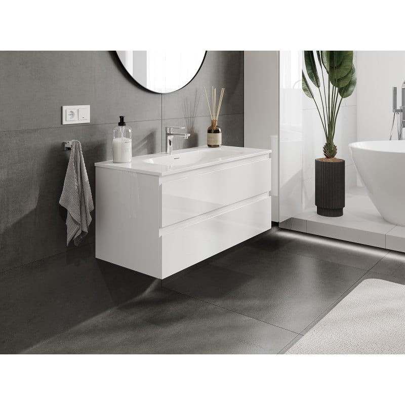 Mexen Orio meuble de salle de bain 100 cm avec lavabo Vela, 2 tiroirs, blanc brillant - 91A10-10047-2-BFF00-W23M00