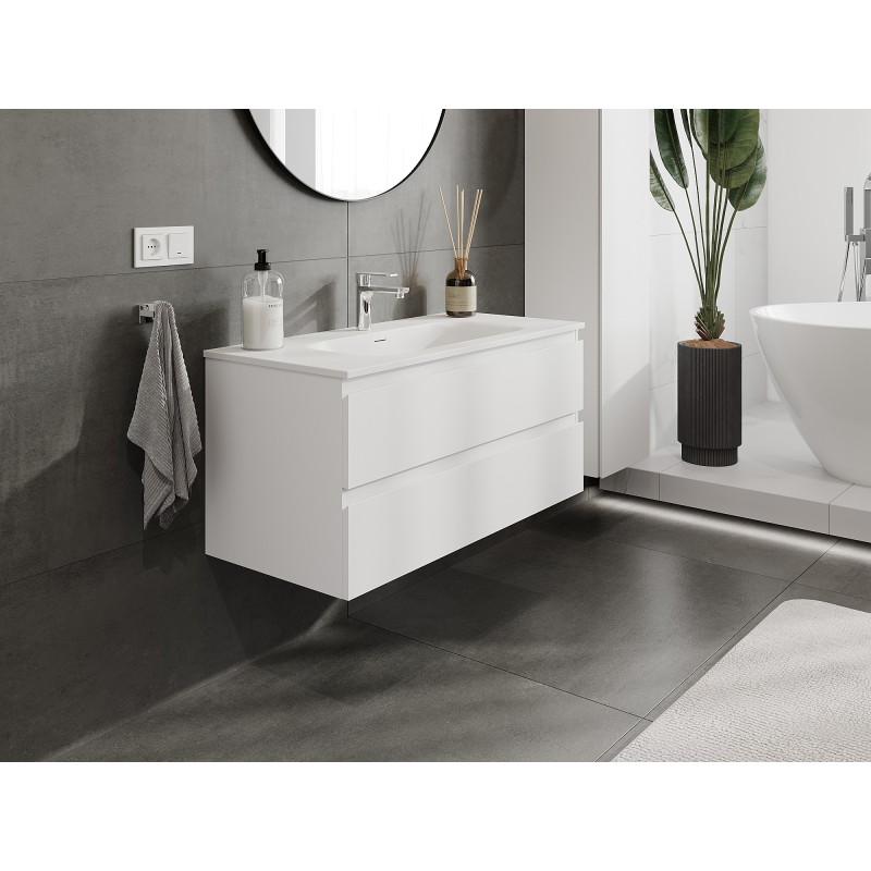 Mexen Orio armoire de salle de bain 100 cm avec lavabo Vela, 2 tiroirs, blanc mat - 91A10-10047-2-BFF01-W23M01