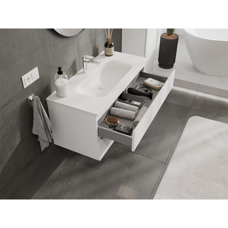 Mexen Orio armoire de salle de bain 100 cm avec lavabo Vela, 2 tiroirs, blanc mat - 91A10-10047-2-BFF01-W23M01