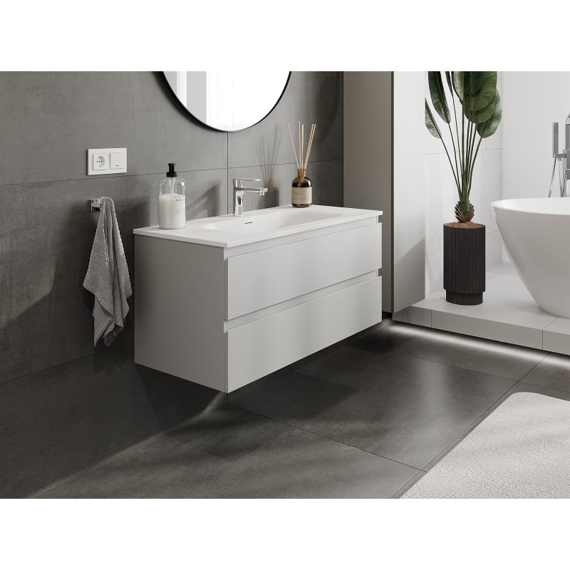 Mexen Orio meuble de salle de bain 100 cm avec lavabo Vela, 2 tiroirs, gris mat/blanc mat - 91A10-10047-2-BFF62-W23M01