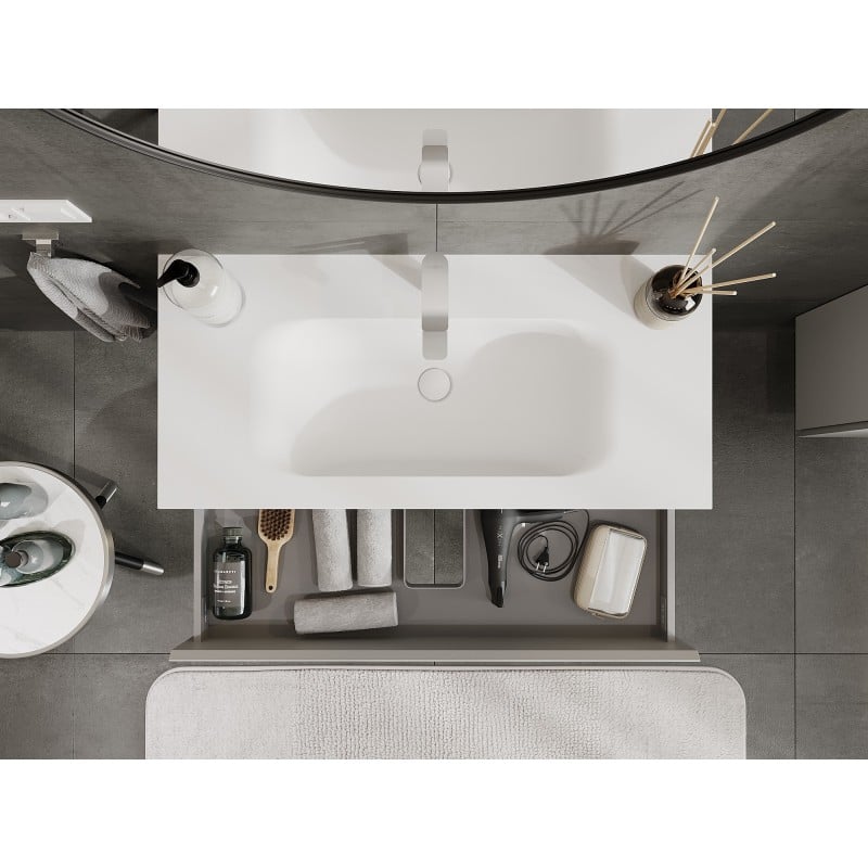 Mexen Orio meuble de salle de bain 100 cm avec lavabo Vela, 2 tiroirs, gris mat/blanc mat - 91A10-10047-2-BFF62-W23M01