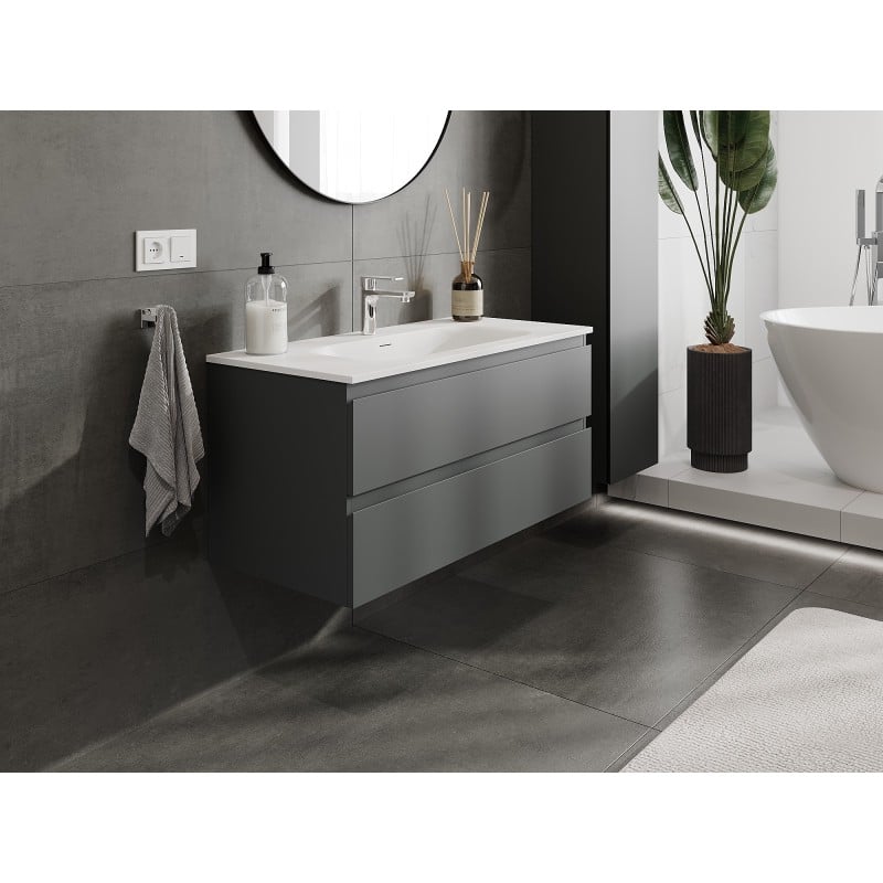 Mexen Orio armoire de salle de bain 100 cm avec lavabo Vela, 2 tiroirs, graphite mat/blanc mat - 91A10-10047-2-BFF66-W23M01