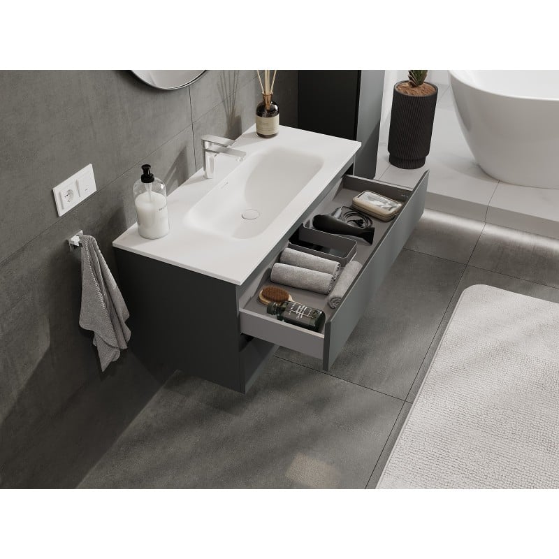 Mexen Orio armoire de salle de bain 100 cm avec lavabo Vela, 2 tiroirs, graphite mat/blanc mat - 91A10-10047-2-BFF66-W23M01