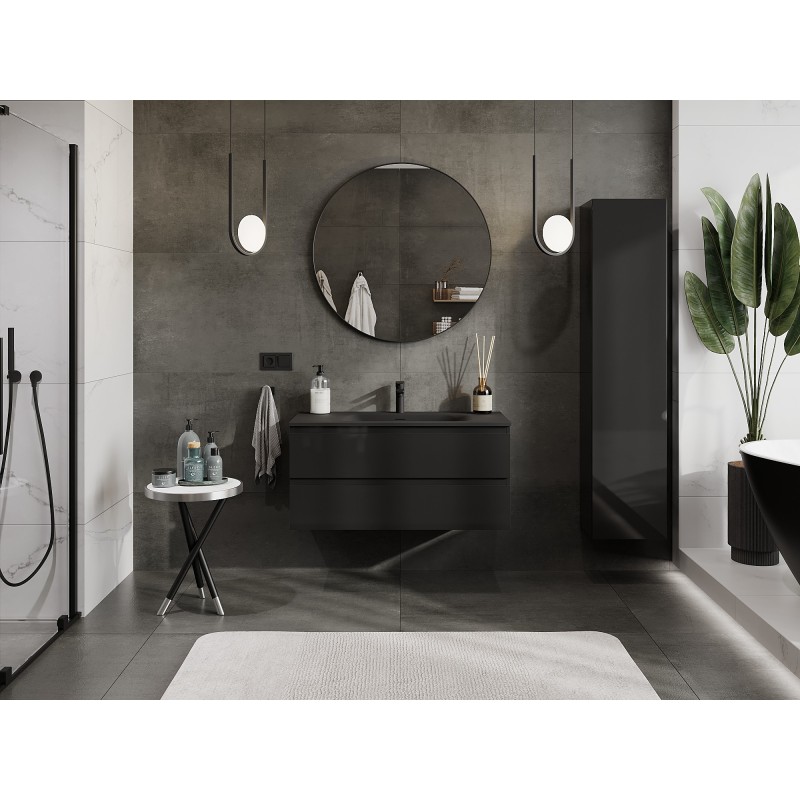 Mexen Orio meuble de salle de bain 100 cm avec lavabo Vela, 2 tiroirs, noir brillant/noir mat - 91A10-10047-2-BFF70-W23M71