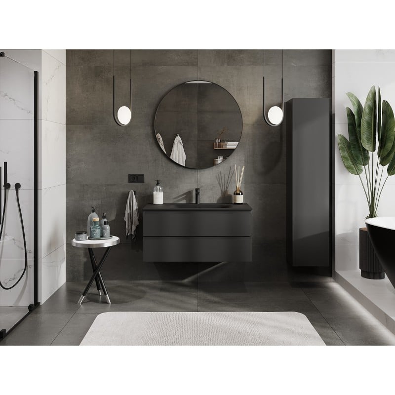 Mexen Orio armoire de salle de bain 100 cm avec lavabo Vela, 2 tiroirs, noir mat - 91A10-10047-2-BFF71-W23M71