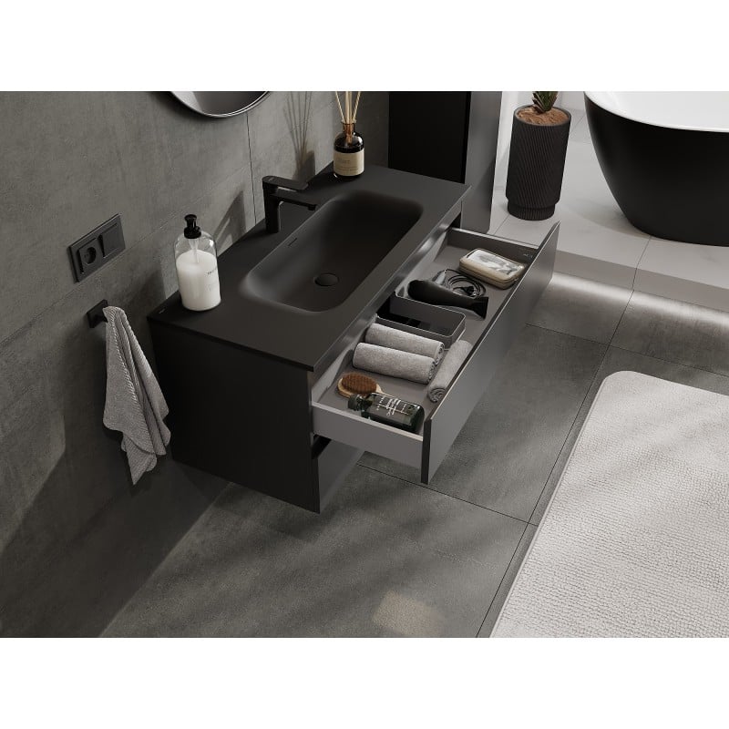 Mexen Orio armoire de salle de bain 100 cm avec lavabo Vela, 2 tiroirs, noir mat - 91A10-10047-2-BFF71-W23M71