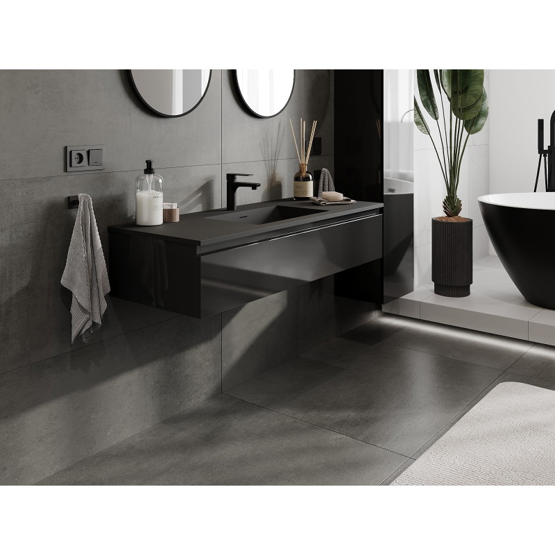 Mexen Orio meuble de salle de bain 120 cm avec lavabo Otis, 1 tiroir, noir brillant/noir mat - 91A10-12023-1-BF70-W18M71