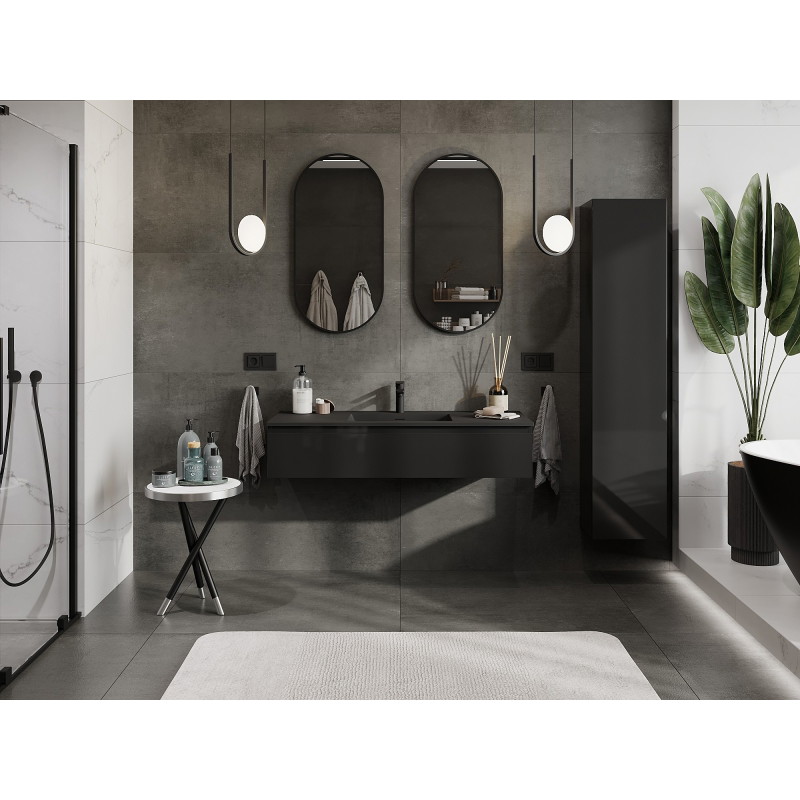 Mexen Orio meuble de salle de bain 120 cm avec lavabo Otis, 1 tiroir, noir brillant/noir mat - 91A10-12023-1-BF70-W18M71