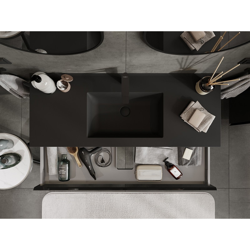 Mexen Orio meuble de salle de bain 120 cm avec lavabo Otis, 1 tiroir, noir brillant/noir mat - 91A10-12023-1-BF70-W18M71