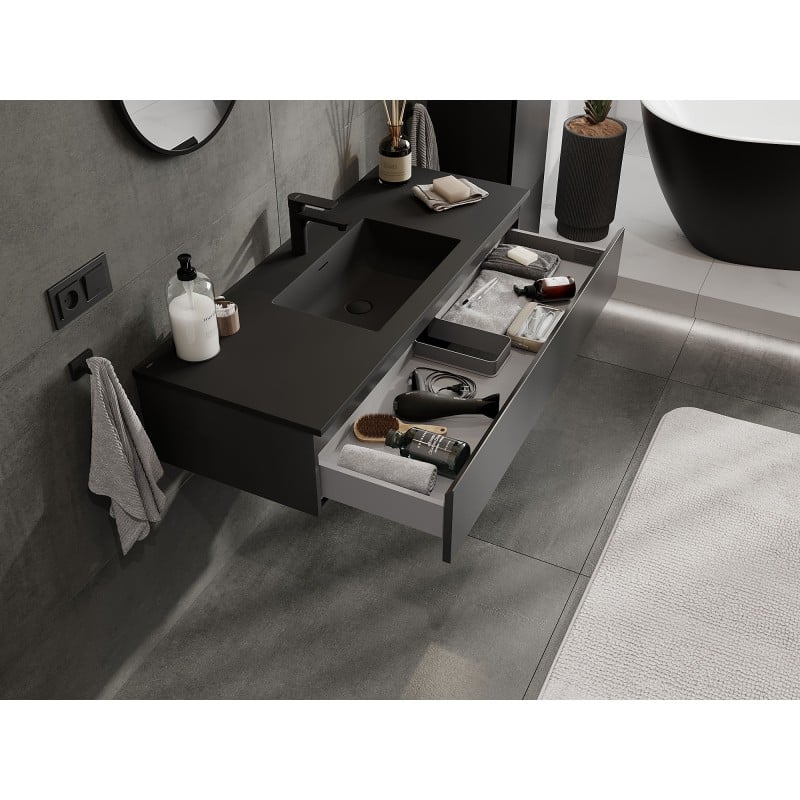 Mexen Orio meuble de salle de bain 120 cm avec lavabo Otis, 1 tiroir, noir mat - 91A10-12023-1-BF71-W18M71