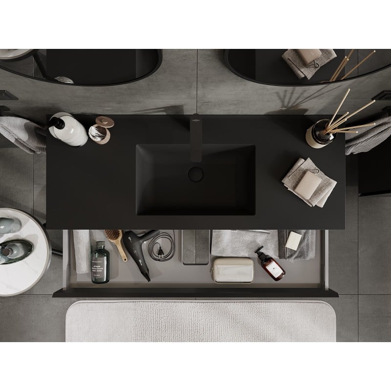 Mexen Orio meuble de salle de bain 120 cm avec lavabo Otis, 1 tiroir, noir mat - 91A10-12023-1-BF71-W18M71