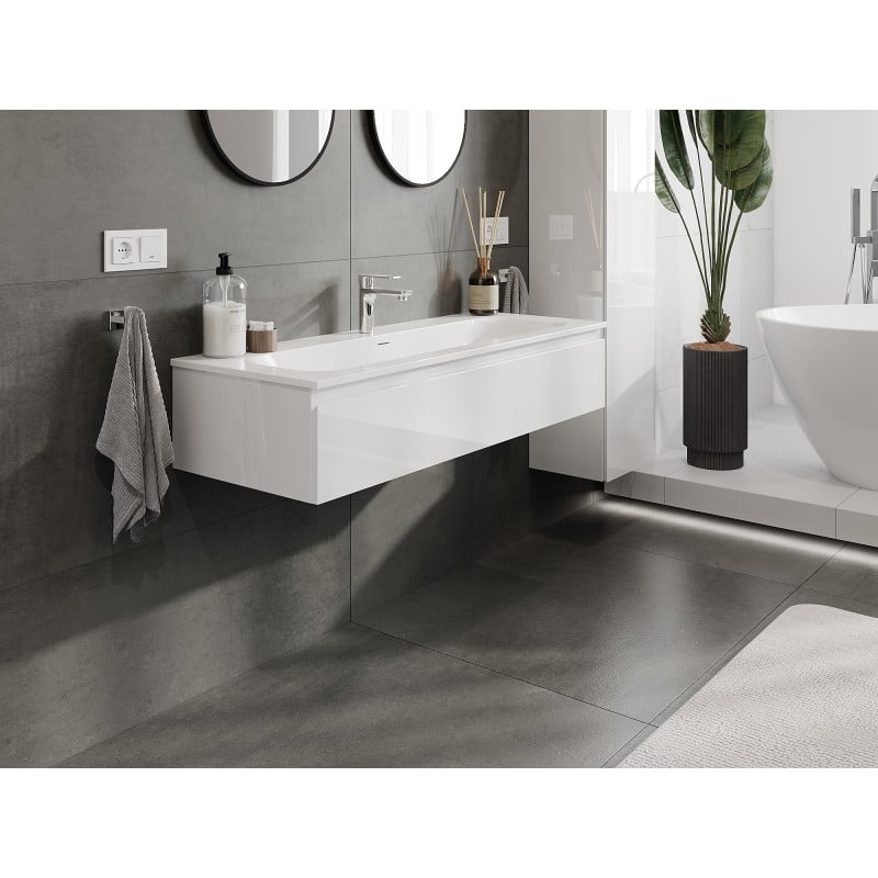 Mexen Orio meuble de salle de bain 120 cm avec lavabo Vela, 1 tiroir, blanc brillant - 91A10-12023-1-BF00-W23M00