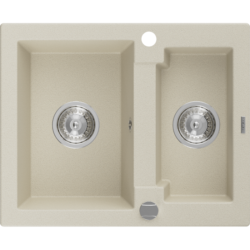 Mexen Carlos évier en granit 1,5 bac 582 x 475 mm, beige, siphon chromé - 6518581500-69