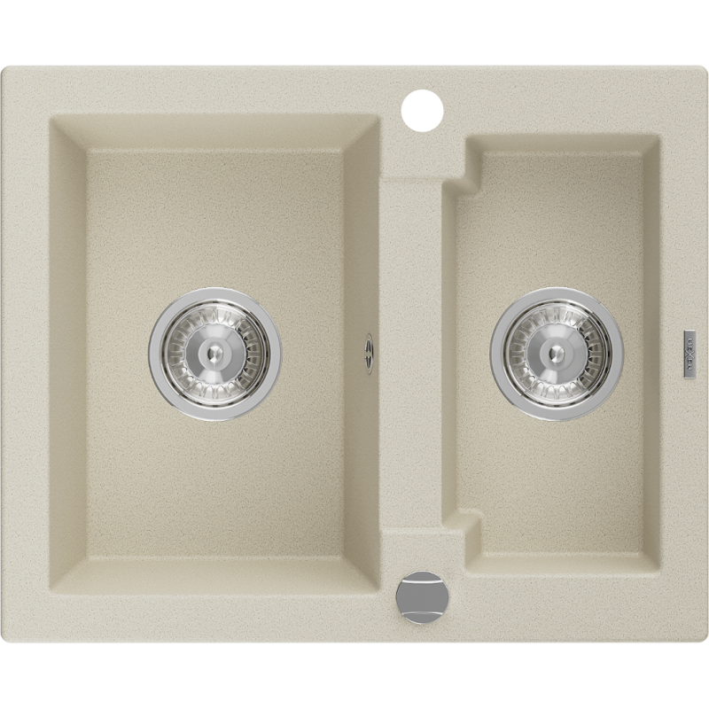 Mexen Carlos évier en granit à 1,5 cuve 582 x 475 mm, Beige, siphon Chrome - 6518581500-69